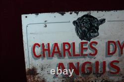 VINTAGE CHARLES DYER ANGUS BEEF METAL SIGN DOUBLE SIDED 1950's SURVIVOR