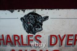 VINTAGE CHARLES DYER ANGUS BEEF METAL SIGN DOUBLE SIDED 1950's SURVIVOR