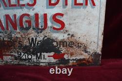 VINTAGE CHARLES DYER ANGUS BEEF METAL SIGN DOUBLE SIDED 1950's SURVIVOR
