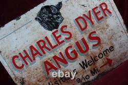 VINTAGE CHARLES DYER ANGUS BEEF METAL SIGN DOUBLE SIDED 1950's SURVIVOR