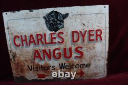 VINTAGE CHARLES DYER ANGUS BEEF METAL SIGN DOUBLE SIDED 1950's SURVIVOR