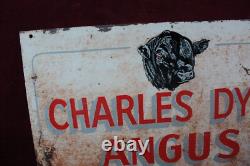 VINTAGE CHARLES DYER ANGUS BEEF METAL SIGN DOUBLE SIDED 1950's SURVIVOR