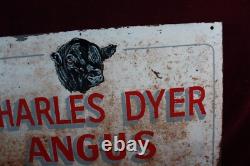 VINTAGE CHARLES DYER ANGUS BEEF METAL SIGN DOUBLE SIDED 1950's SURVIVOR