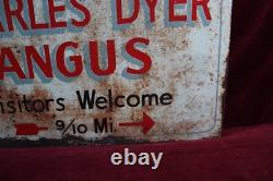 VINTAGE CHARLES DYER ANGUS BEEF METAL SIGN DOUBLE SIDED 1950's SURVIVOR