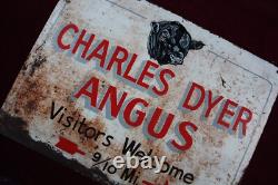 VINTAGE CHARLES DYER ANGUS BEEF METAL SIGN DOUBLE SIDED 1950's SURVIVOR
