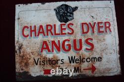 VINTAGE CHARLES DYER ANGUS BEEF METAL SIGN DOUBLE SIDED 1950's SURVIVOR