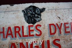 VINTAGE CHARLES DYER ANGUS BEEF METAL SIGN DOUBLE SIDED 1950's SURVIVOR