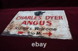 VINTAGE CHARLES DYER ANGUS BEEF METAL SIGN DOUBLE SIDED 1950's SURVIVOR