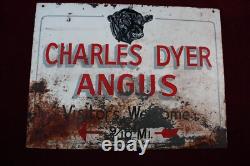 VINTAGE CHARLES DYER ANGUS BEEF METAL SIGN DOUBLE SIDED 1950's SURVIVOR