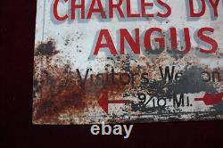 VINTAGE CHARLES DYER ANGUS BEEF METAL SIGN DOUBLE SIDED 1950's SURVIVOR