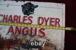 VINTAGE CHARLES DYER ANGUS BEEF METAL SIGN DOUBLE SIDED 1950's SURVIVOR