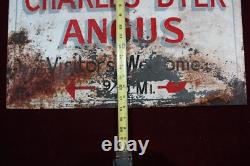 VINTAGE CHARLES DYER ANGUS BEEF METAL SIGN DOUBLE SIDED 1950's SURVIVOR