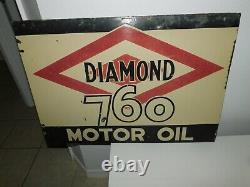 VINTAGE DIAMOND 760 PORCELIAN MOTOR OIL SIGN (32 X 22) Double Sided