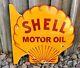 Vintage Double Sided Shell Motor Oil Flange 18.5 X 18 Porcelain Enamel Oil Sign