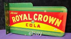 VINTAGE Drink ROYAL CROWN COLA RC DOUBLE-SIDED BRACKET SODA PORCELAIN SIGN GAS