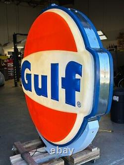 VINTAGE Gulf Gas Station sign, double sided, rewired & new LED lights, Exc Shape