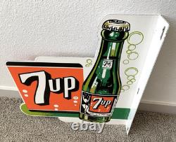 VINTAGE LARGE 16.25x18 7UP DOUBLE SIDED FLANGE SODA POP PORCELAIN GAS OIL SIGN