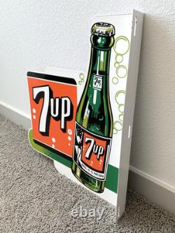 VINTAGE LARGE 16.25x18 7UP DOUBLE SIDED FLANGE SODA POP PORCELAIN GAS OIL SIGN