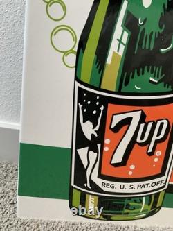VINTAGE LARGE 16.25x18 7UP DOUBLE SIDED FLANGE SODA POP PORCELAIN GAS OIL SIGN