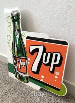 VINTAGE LARGE 16.25x18 7UP DOUBLE SIDED FLANGE SODA POP PORCELAIN GAS OIL SIGN