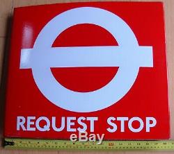 VINTAGE LONDON TRANSPORT 1960's DOUBLE SIDED ENAMEL REQUEST BUS STOP SIGN / FLAG