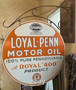 VINTAGE''LOYAL-PENN'' DOUBLE SIDED With BRACKET & 30 INCH PORCELAIN SIGN
