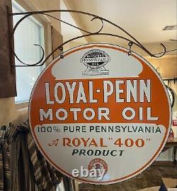 VINTAGE''LOYAL-PENN'' DOUBLE SIDED With BRACKET & 30 INCH PORCELAIN SIGN