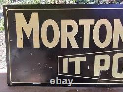 VINTAGE MORTON SALT IT POURS ORIGINAL METAL SIGN ADVERTISEMENT Double Sided