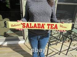 VINTAGE ORIGINAL 1940's 50's SALADA TEA PORCELAIN DOOR PUSH SIGN DOUBLE SIDED