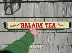 VINTAGE ORIGINAL 1940's 50's SALADA TEA PORCELAIN DOOR PUSH SIGN DOUBLE SIDED