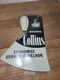 VINTAGE Original COLLINS LEGITIMUS AXE DOUBLE SIDED PORCELAIN SIGN, 18 x 12