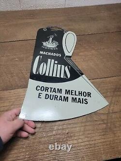 VINTAGE Original COLLINS LEGITIMUS AXE DOUBLE SIDED PORCELAIN SIGN, 18 x 12