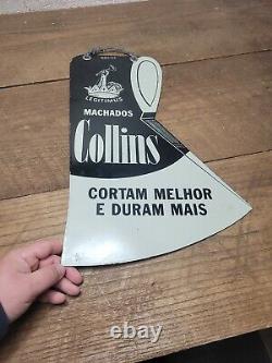 VINTAGE Original COLLINS LEGITIMUS AXE DOUBLE SIDED PORCELAIN SIGN, 18 x 12