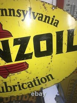 VINTAGE PENNZOIL MOTOR OIL SIGN Double Sided 18X 31. 1969