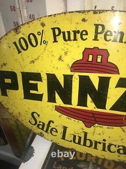 VINTAGE PENNZOIL MOTOR OIL SIGN Double Sided 18X 31. 1969