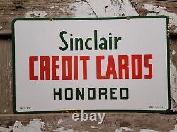 VINTAGE SINCLAIR PORCELAIN SIGN DOUBLE SIDED CREDIT CARD LUBE GAS STATION 23x14