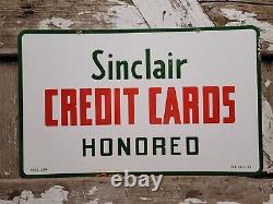 VINTAGE SINCLAIR PORCELAIN SIGN DOUBLE SIDED CREDIT CARD LUBE GAS STATION 23x14