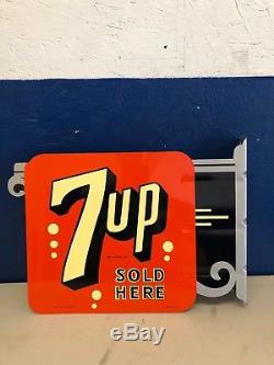 VINTAGE STOUT SIGN CO Metal FLANGE DOUBLE SIDED 7-UP SIGN NOS