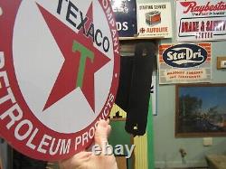 VINTAGE STYLE 1930's TEXACO PETROLEUM PRODUCTS FLANGE SIGN DOUBLE SIDED SIGN