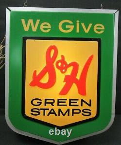 VINTAGE S & H GREEN STAMPS LIGHT UP SIGN DUAL-SIDED CA1960's WORKS! 14x18