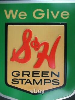 VINTAGE S & H GREEN STAMPS LIGHT UP SIGN DUAL-SIDED CA1960's WORKS! 14x18