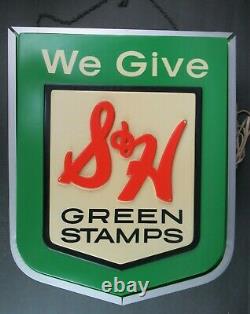 VINTAGE S & H GREEN STAMPS LIGHT UP SIGN DUAL-SIDED CA1960's WORKS! 14x18