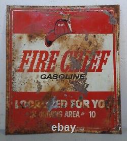 VTG 1950's Texaco FIRE CHIEF Gasoline Double Sided Metal Sign Gas Oil 16 X 18