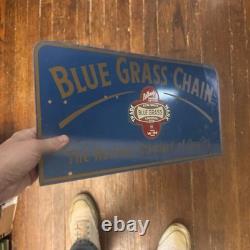 VTG Blue Grass Chain Metal Sign 9X18 Double Sided