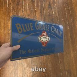VTG Blue Grass Chain Metal Sign 9X18 Double Sided