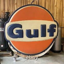 VTG GULF GAS STATION ILLUMINATED DOUBLE SIDED SIGN Pump Oil Service Station