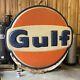 Vtg Gulf Gas Station Illuminated Double Sided Sign Pump Oil Service Station