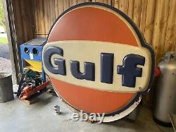 VTG GULF GAS STATION ILLUMINATED DOUBLE SIDED SIGN Pump Oil Service Station