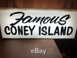 VTG OOAK 1940s FAMOUS CONEY ISLAND Lighted Sign Double Sided Steel Bracket WOW