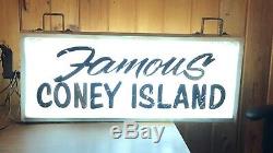 VTG OOAK 1940s FAMOUS CONEY ISLAND Lighted Sign Double Sided Steel Bracket WOW
